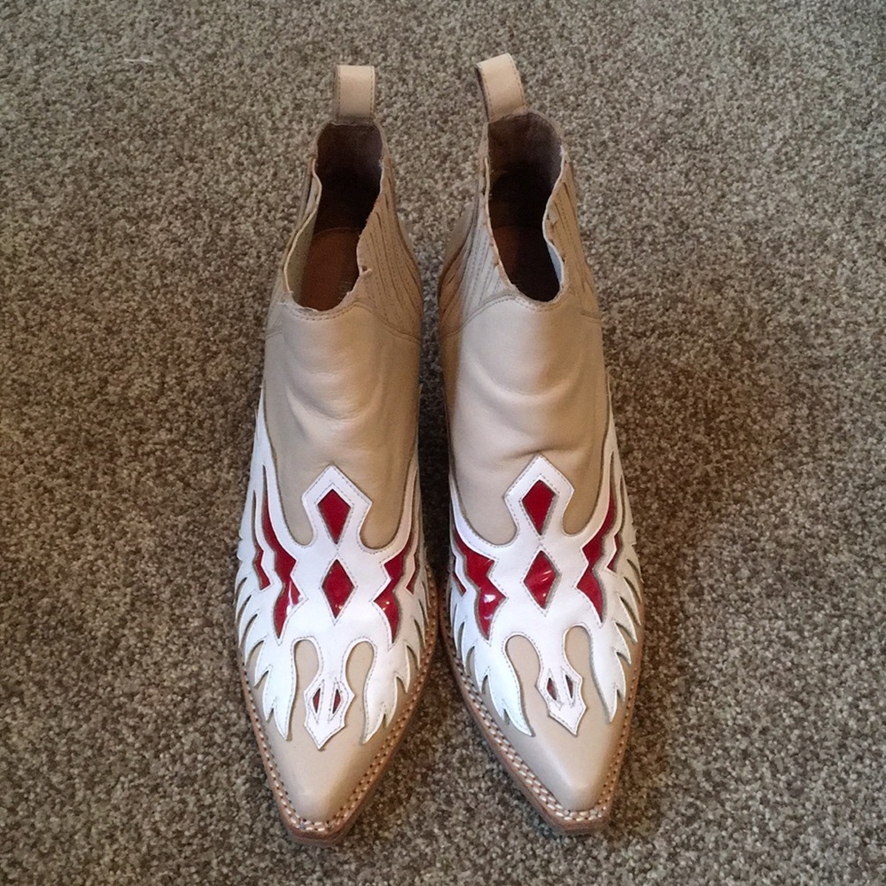 Jeffrey Campbell Tan and Red Ankle Boots